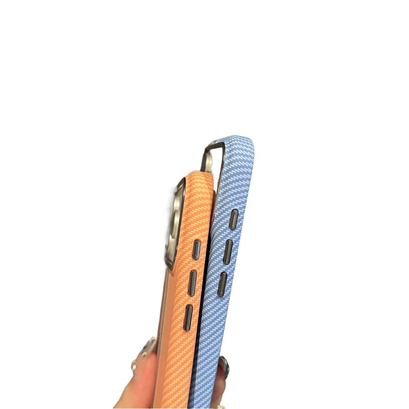 غطاء MagSafe بPC لـ iPhone 16 / 16 Plus / 16 Pro / 16 Pro Max باللون Brown Yellow Pattern مغناطيسي مع نمط خياطة ثلاثي الألوان ونسيج كيفلار مع مقاوم للصدمات مع مغناطيس قوي للطاولة - Image 5