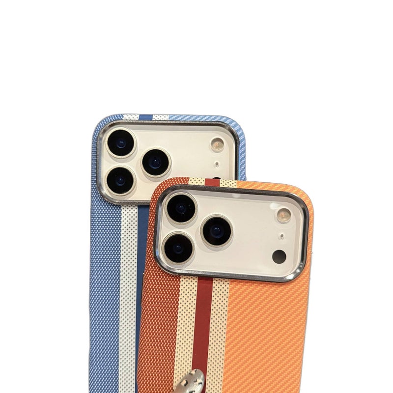 غطاء MagSafe بPC لـ iPhone 16 / 16 Plus / 16 Pro / 16 Pro Max باللون Brown Yellow Pattern مغناطيسي مع نمط خياطة ثلاثي الألوان ونسيج كيفلار مع مقاوم للصدمات مع مغناطيس قوي للطاولة - Image 3