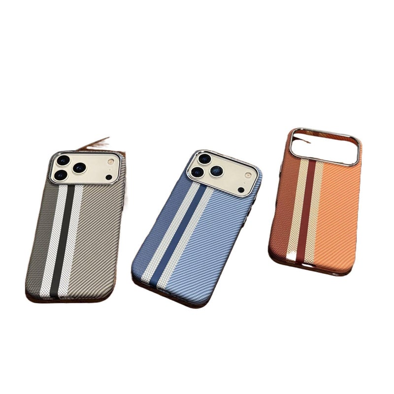 غطاء MagSafe بPC لـ iPhone 16 / 16 Plus / 16 Pro / 16 Pro Max باللون Brown Yellow Pattern مغناطيسي مع نمط خياطة ثلاثي الألوان ونسيج كيفلار مع مقاوم للصدمات مع مغناطيس قوي للطاولة - Image 2