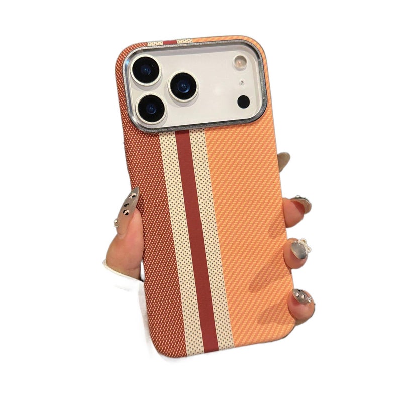 غطاء MagSafe بPC لـ iPhone 16 / 16 Plus / 16 Pro / 16 Pro Max باللون Brown Yellow Pattern مغناطيسي مع نمط خياطة ثلاثي الألوان ونسيج كيفلار مع مقاوم للصدمات مع مغناطيس قوي للطاولة - Image 1