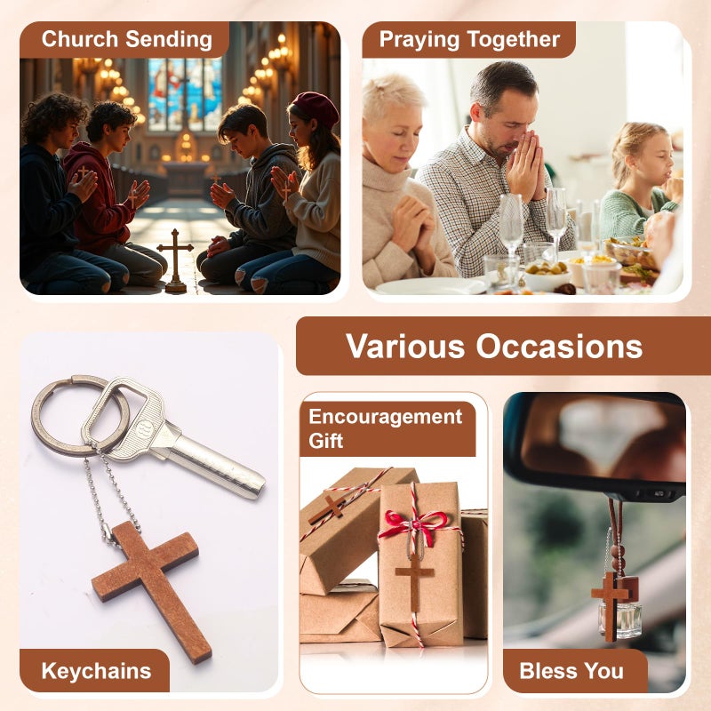 Gtudkae 1 Box 70 Pack Wooden Pocket Cross Charms And 70 Chains  Pure Natural Wooden Crosses Pendants For Church Praying Easter  Christian Gifts  Crafts For Diy Jewelry  Keychains - Image 5