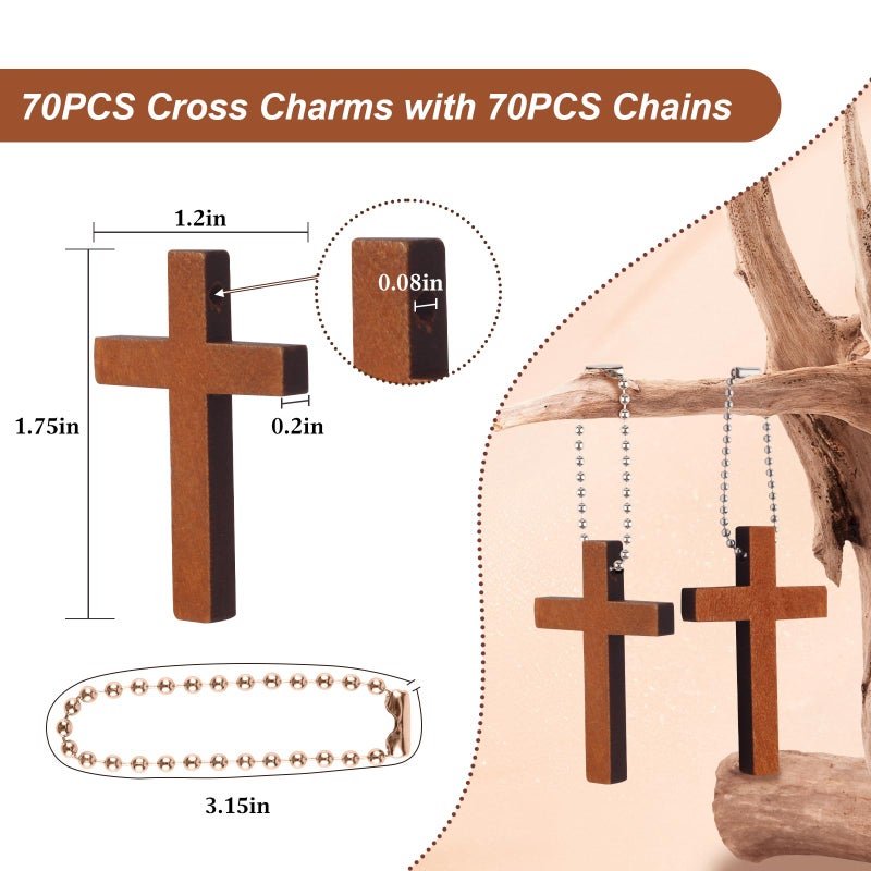 Gtudkae 1 Box 70 Pack Wooden Pocket Cross Charms And 70 Chains  Pure Natural Wooden Crosses Pendants For Church Praying Easter  Christian Gifts  Crafts For Diy Jewelry  Keychains - Image 2