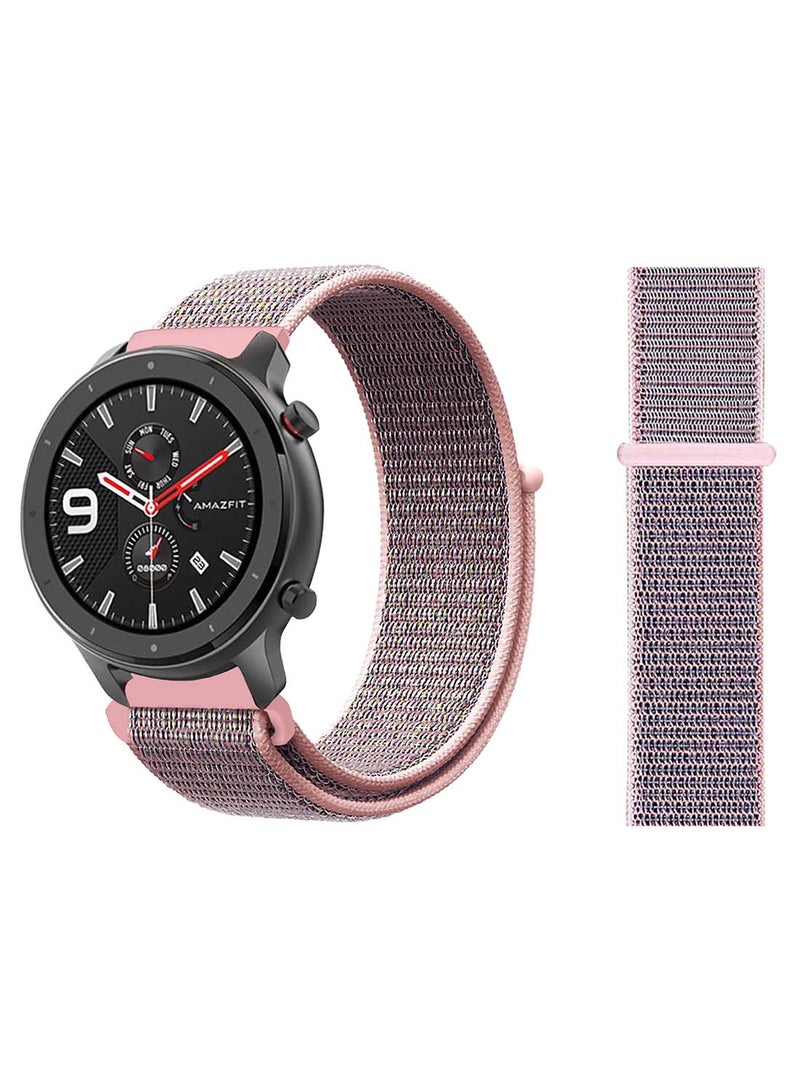 Perfii Nylon Loop Replacement Band 22mm for Amazfit GTR 47mm Pink Sand