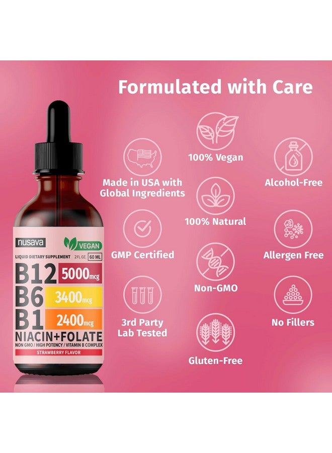 nusava (2 Pack) Vitamin B12 and B6 Liquid Drops, B12 Sublingual Vitamin B Complex - B 12 Vitamin 5000mcg - B12 Methylcobalamin for Energy, Brain, and Heart Support with 27,200 mcg, Strawberry, 80 Servings - Image 4