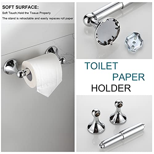 BGL Bathroom Hardware Set, Chrome Adjustable Expandable Towel Bar 4-Piece Bathroom Accessory Set Wall Mounted Robe Hook Toilet Paper Holder Towel Ring Towel Bar - Image 5