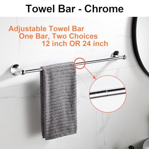 BGL Bathroom Hardware Set, Chrome Adjustable Expandable Towel Bar 4-Piece Bathroom Accessory Set Wall Mounted Robe Hook Toilet Paper Holder Towel Ring Towel Bar - Image 2