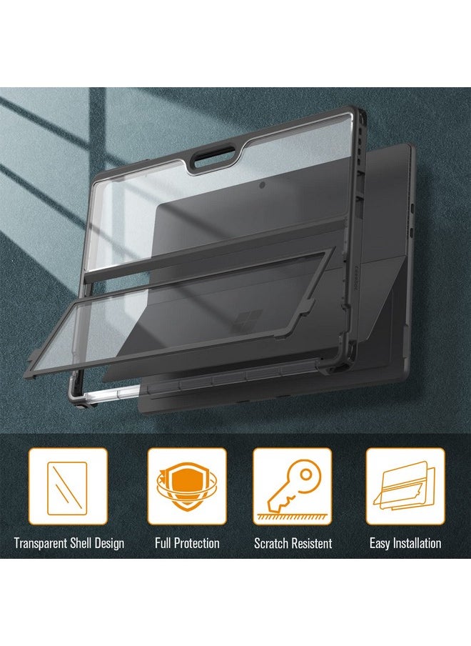 Fintie Fintie Hard Case for 13 Inch Microsoft Surface Pro 11/10/9 - Shockproof Folio Rugged Cover with Clear Transparent Back Shell Compatible with Type Cover Keyboard, Black  - Image 2