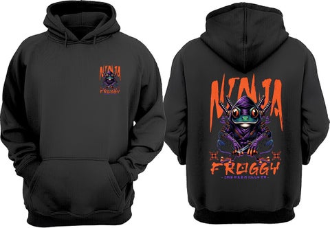 Frog Ninja Froggy Shinobi Design Front Back Printed Regular Fit Black Sweatshirt