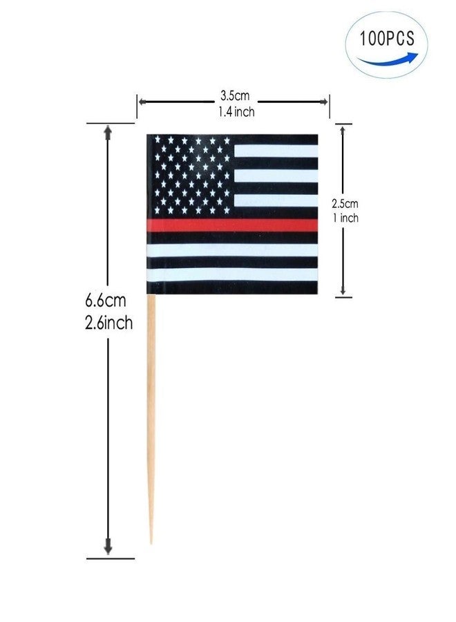 JAVD 100Pcs US Thin Red Line Firefighter Toothpick Flag for US Military Day Party Events Celebration Supplies,Birthday Wedding Dinner Decorations - Image 3