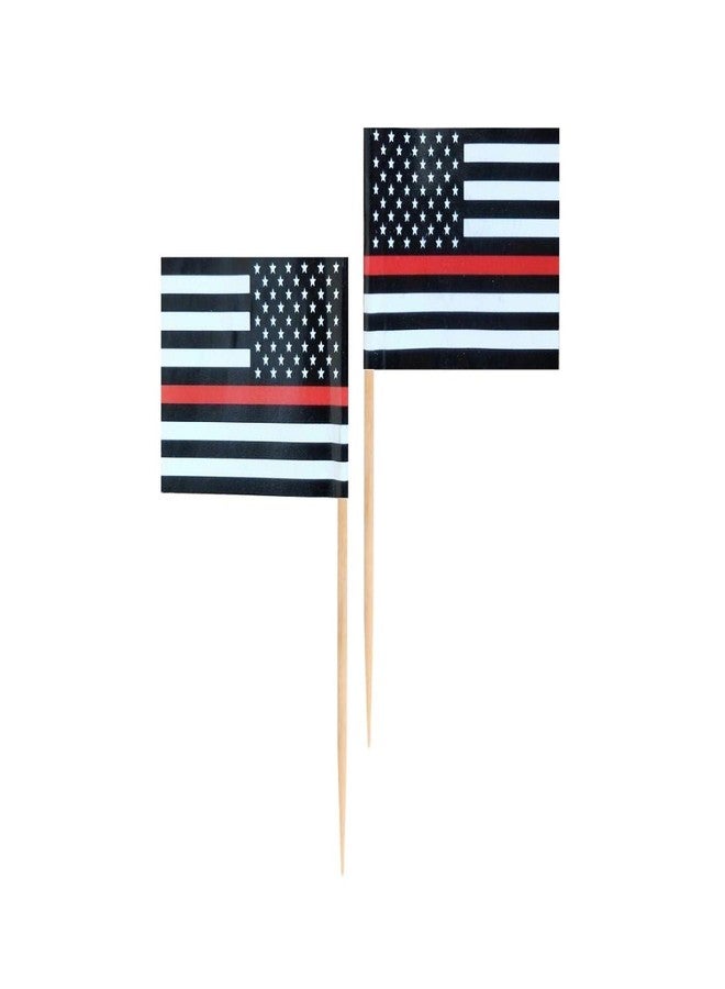 JAVD 100Pcs US Thin Red Line Firefighter Toothpick Flag for US Military Day Party Events Celebration Supplies,Birthday Wedding Dinner Decorations - Image 2