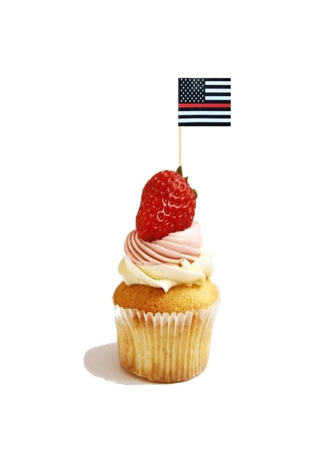 JAVD 100Pcs US Thin Red Line Firefighter Toothpick Flag for US Military Day Party Events Celebration Supplies,Birthday Wedding Dinner Decorations - Image 4