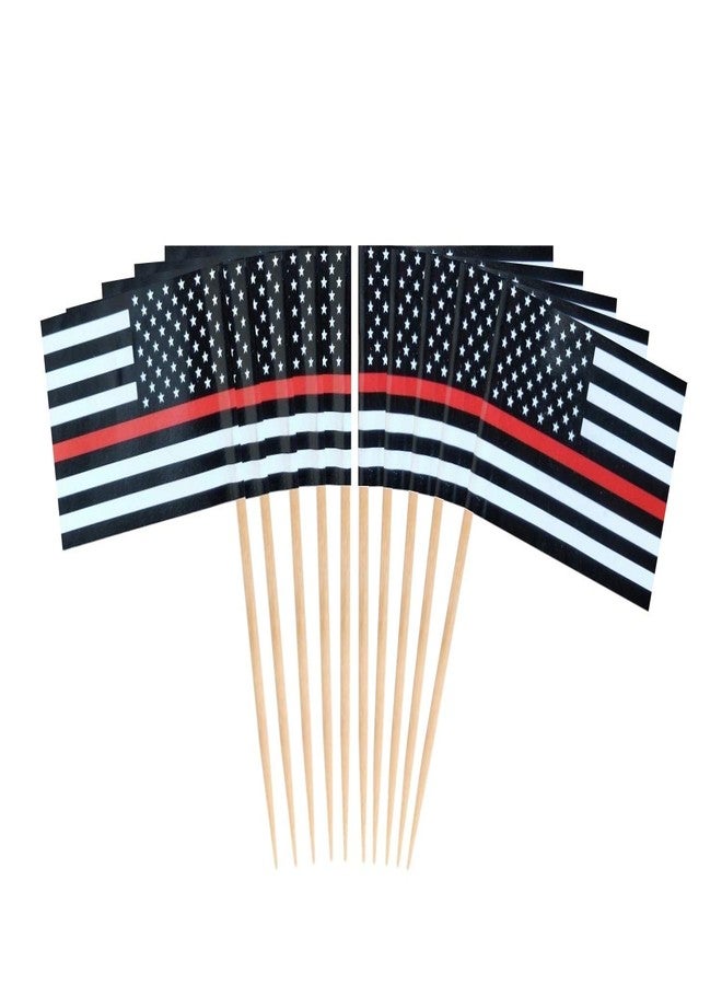JAVD 100Pcs US Thin Red Line Firefighter Toothpick Flag for US Military Day Party Events Celebration Supplies,Birthday Wedding Dinner Decorations - Image 1