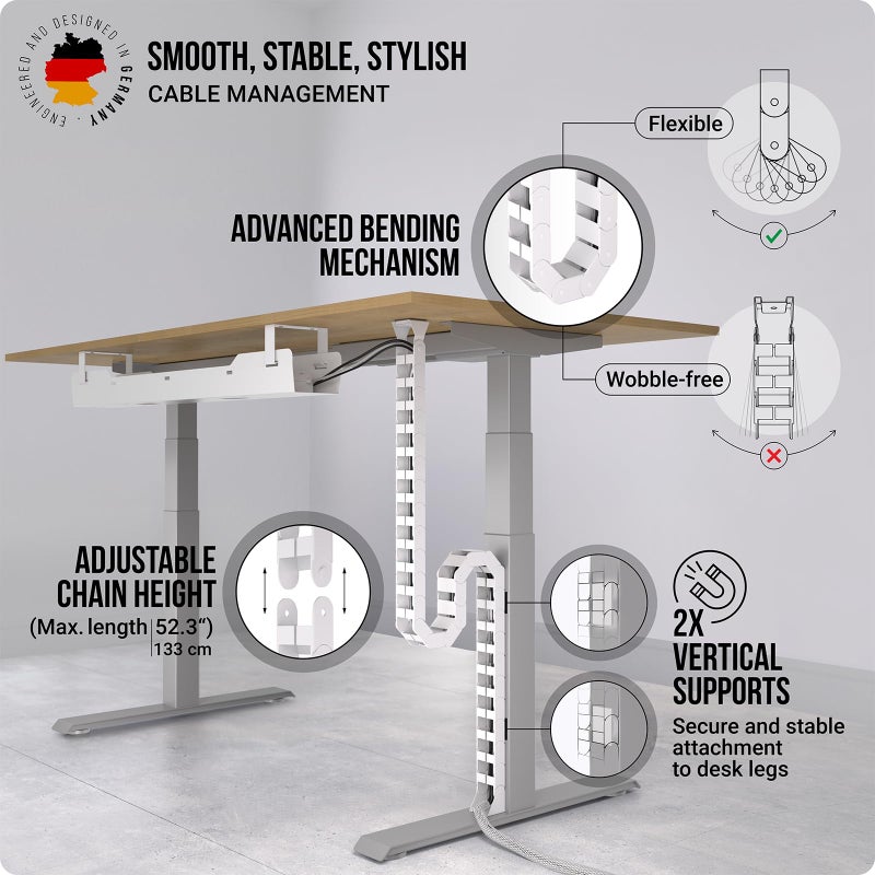 Ultimate Setup Under Desk Cable Management Vertebrae - Perfect for Sit Stand Desk - White, 133 cm - Image 2