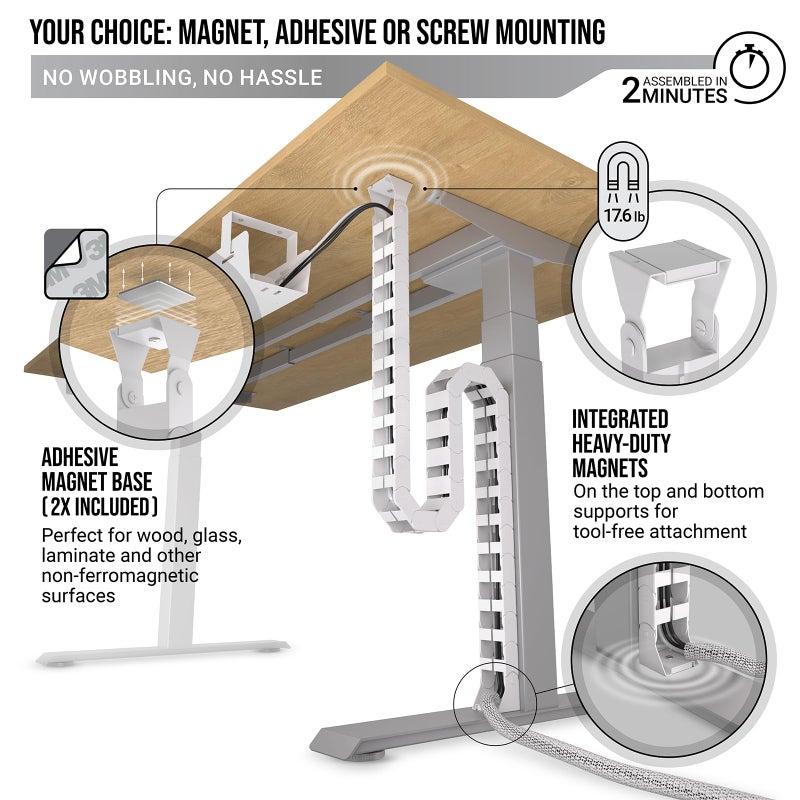 Ultimate Setup Under Desk Cable Management Vertebrae - Perfect for Sit Stand Desk - White, 133 cm - Image 3