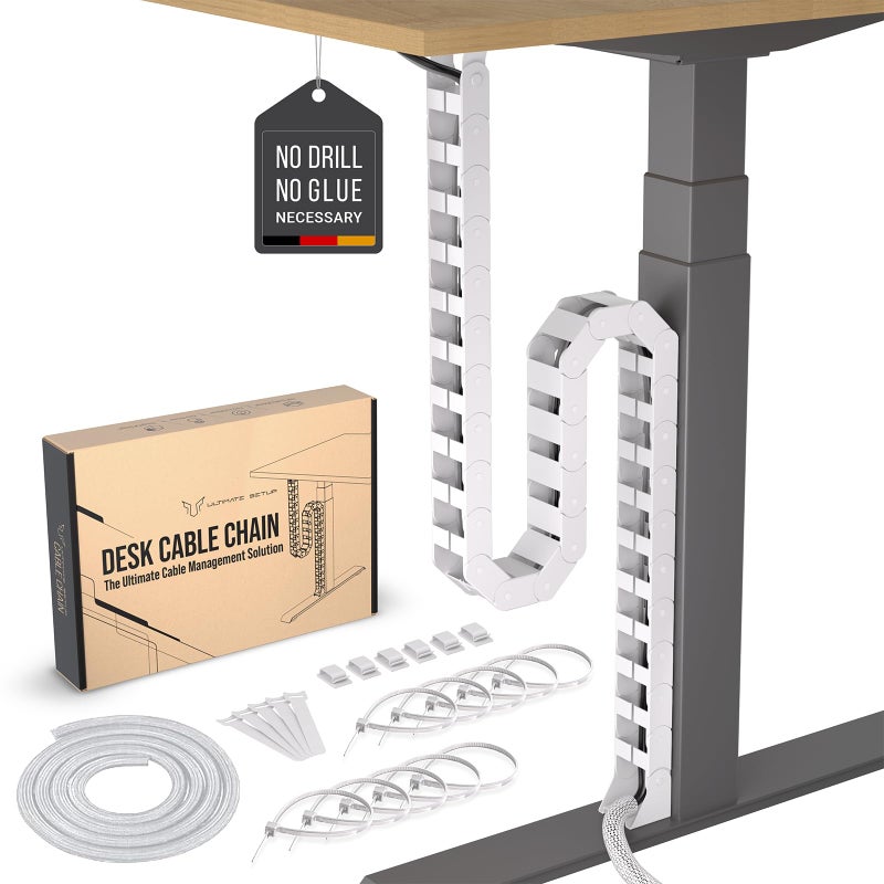 Ultimate Setup Under Desk Cable Management Vertebrae - Perfect for Sit Stand Desk - White, 133 cm - Image 1