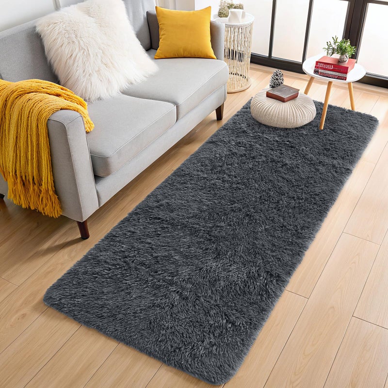 OLANLY 2x6 Machine Washable Runner Rugs for Hallway, Soft Fluffy Shaggy Bedside Rugs for Bedroom, Living Room, Indoor Floor Carpet for Kids Girls and Boys, Nursery Rooms, Home Decor Aesthetic, Grey - Image 1
