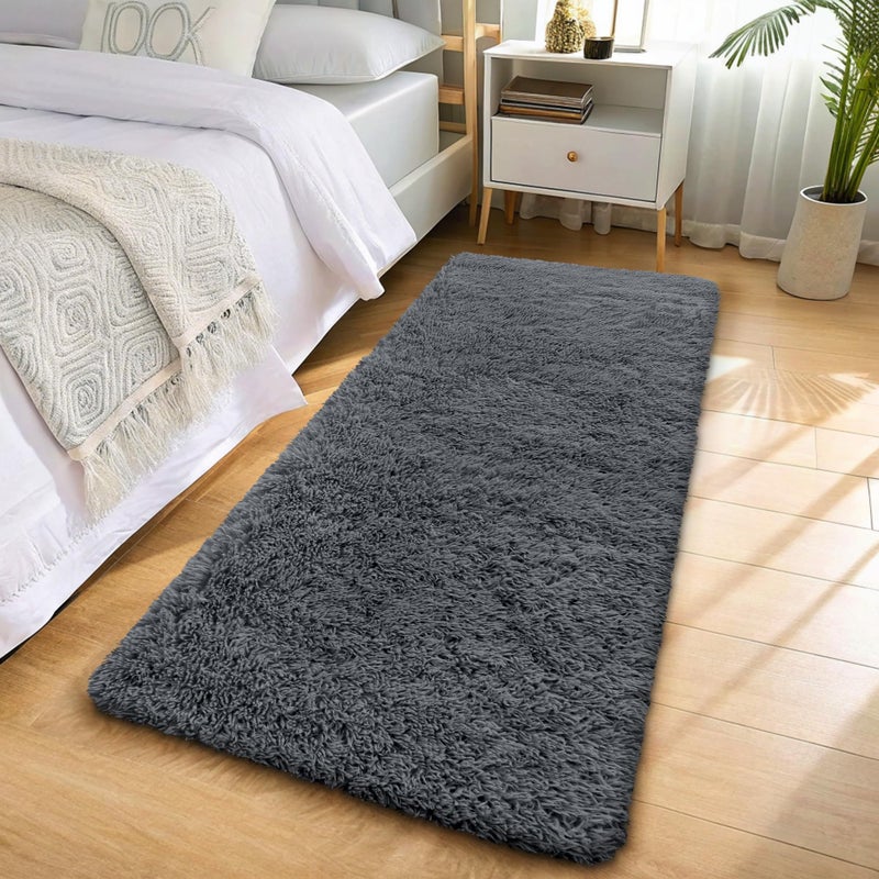 OLANLY 2x6 Machine Washable Runner Rugs for Hallway, Soft Fluffy Shaggy Bedside Rugs for Bedroom, Living Room, Indoor Floor Carpet for Kids Girls and Boys, Nursery Rooms, Home Decor Aesthetic, Grey - Image 3