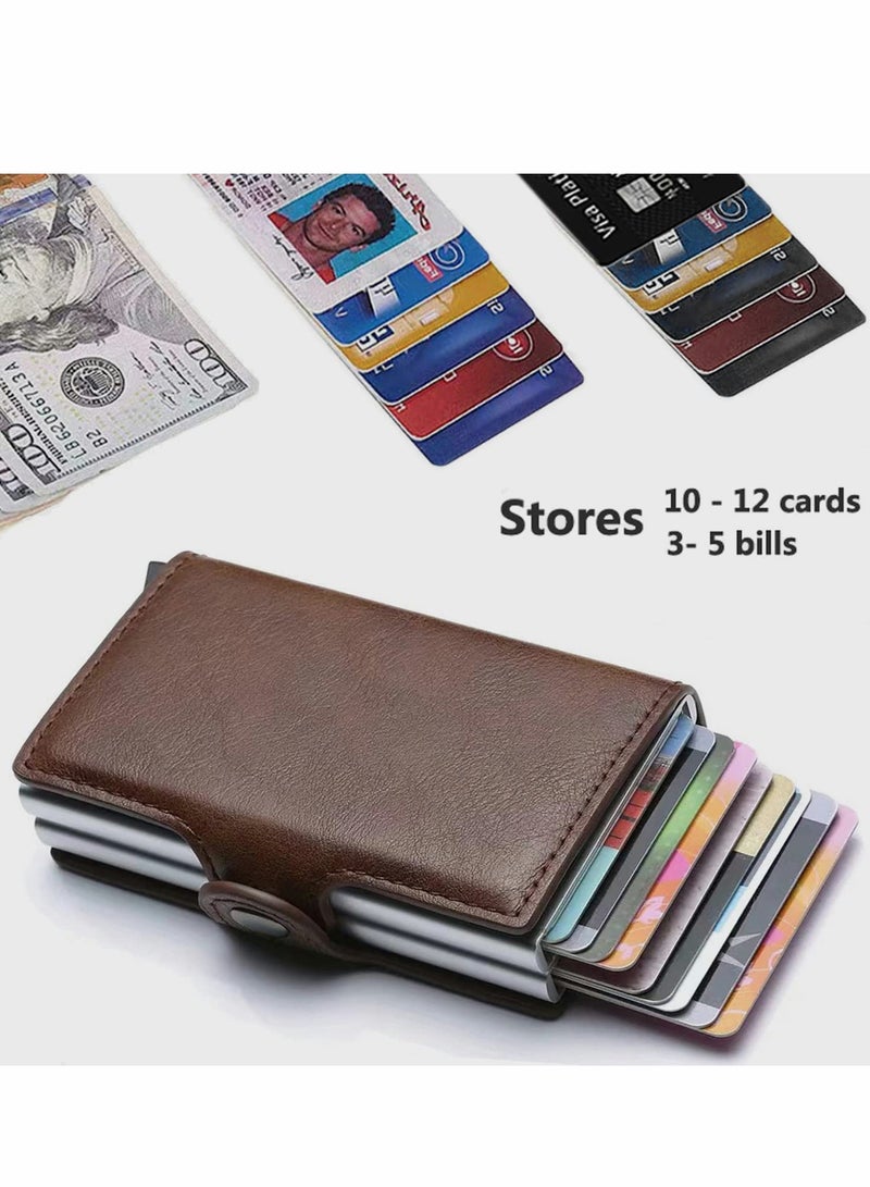 Slim RFID Wallet for Men & Women, Automatic Pop-Up Leather Card Holder, Anti-Theft Travel Wallet, Holds 14 Cards + Cash - Image 1