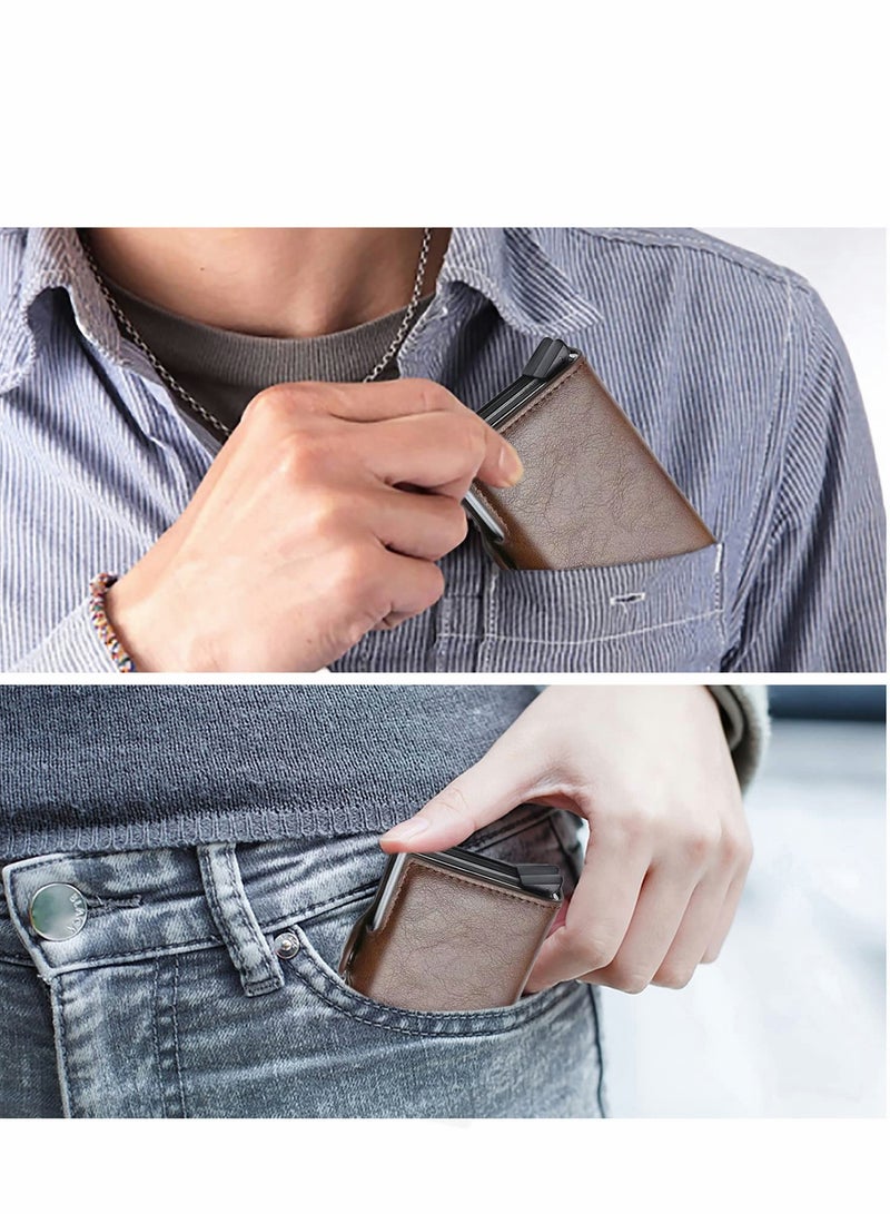 Slim RFID Wallet for Men & Women, Automatic Pop-Up Leather Card Holder, Anti-Theft Travel Wallet, Holds 14 Cards + Cash - Image 5