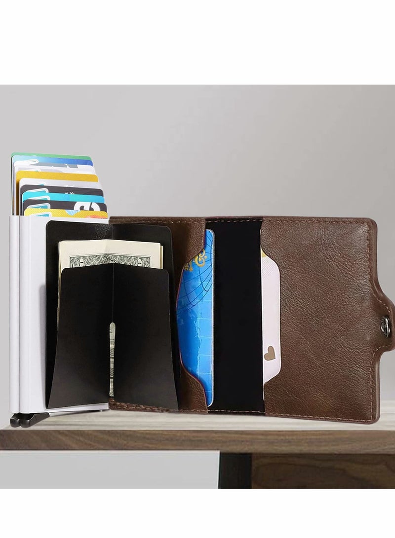 Slim RFID Wallet for Men & Women, Automatic Pop-Up Leather Card Holder, Anti-Theft Travel Wallet, Holds 14 Cards + Cash - Image 2