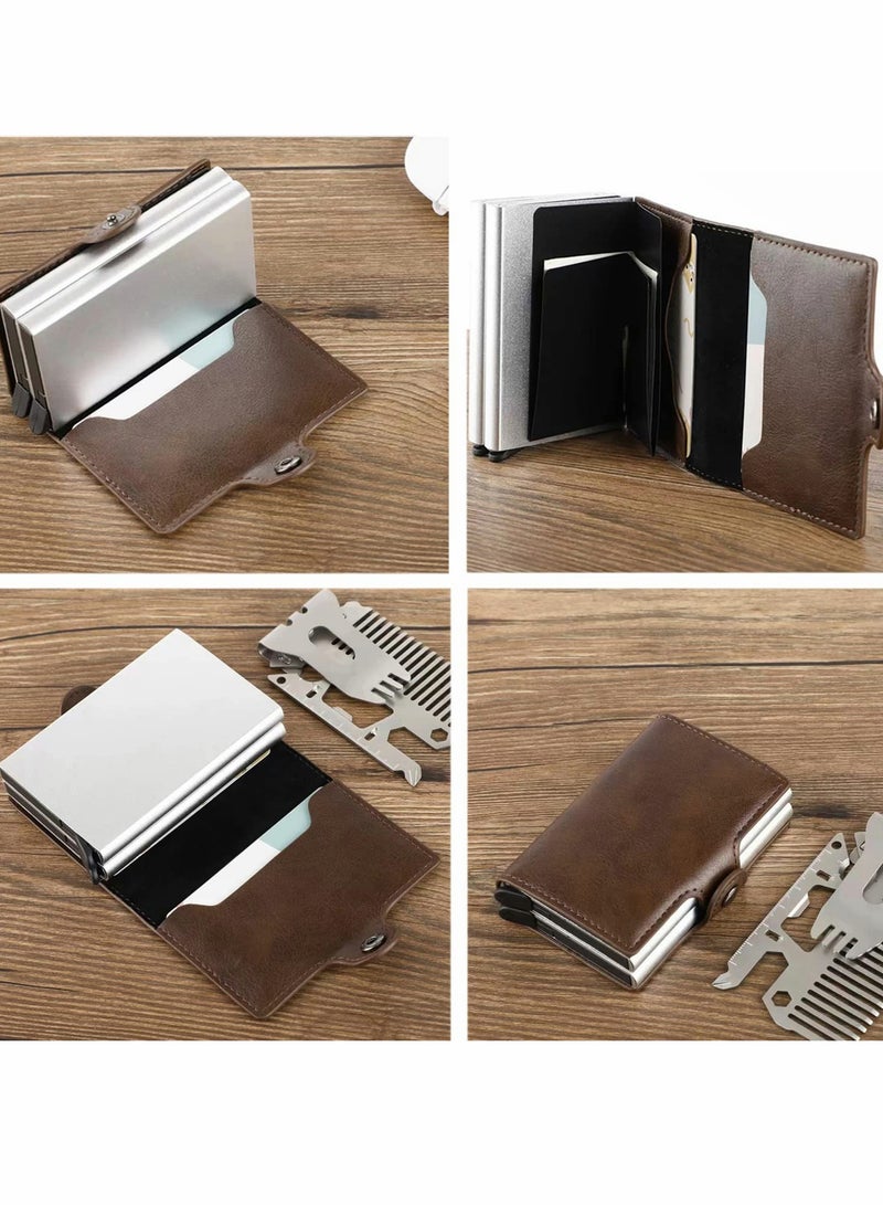 Slim RFID Wallet for Men & Women, Automatic Pop-Up Leather Card Holder, Anti-Theft Travel Wallet, Holds 14 Cards + Cash - Image 3