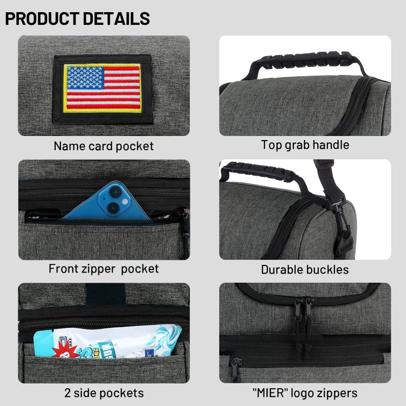 MIER 2 Compartment Lunch Bag for Men Women, Leakproof Insulated Cooler Bag for Work, Grey, Medium - Image 5