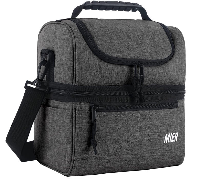 MIER 2 Compartment Lunch Bag for Men Women, Leakproof Insulated Cooler Bag for Work, Grey, Medium - Image 1