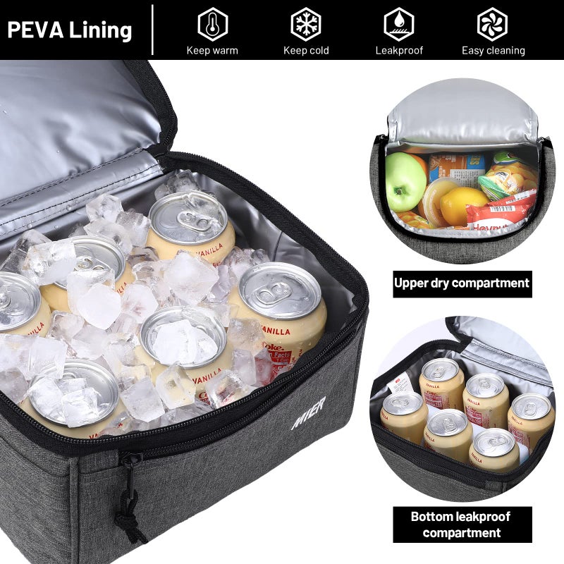 MIER 2 Compartment Lunch Bag for Men Women, Leakproof Insulated Cooler Bag for Work, Grey, Medium - Image 3