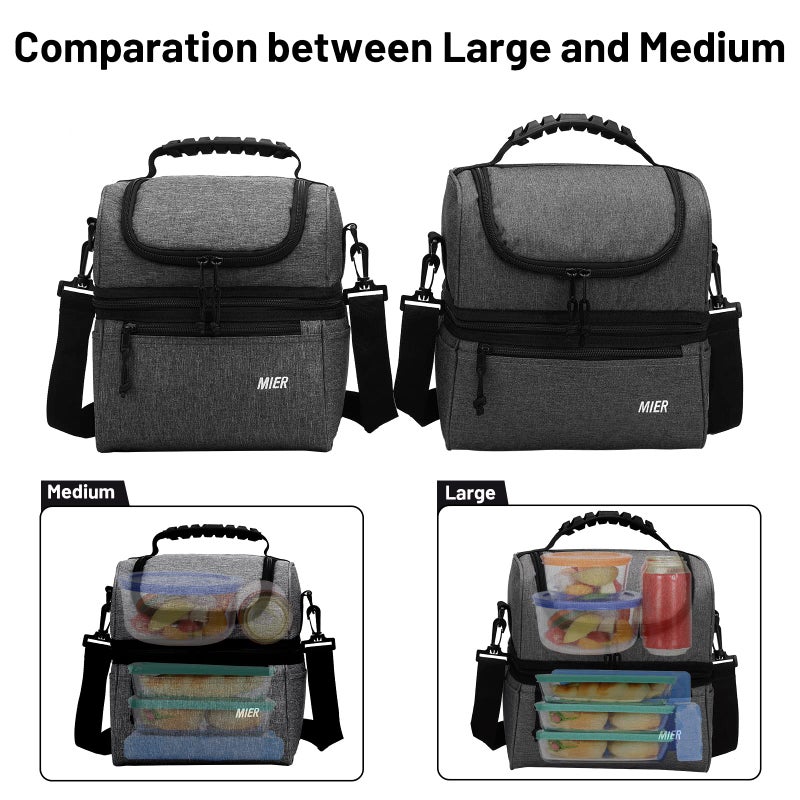 MIER 2 Compartment Lunch Bag for Men Women, Leakproof Insulated Cooler Bag for Work, Grey, Medium - Image 4