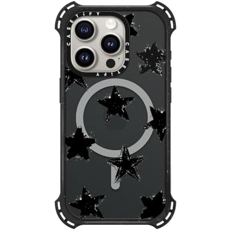 Casetify Bounce iPhone 15 Pro Case 【6X Military Grade Drop Tested / 21.3ft Drop Protection/Compatible with Magsafe】 - Star Marks - Triple Black - Image 1