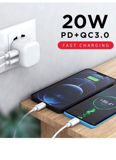20W USB Type C PD 3.0 Wall Charger Power Adapter with USB C Plug Fast Charging for Phones and 1M Cable for iPhone 12