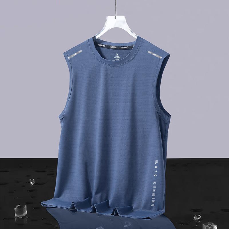 [Ice/Cool] Quick-drying Vest Mens 2025 Summer Mens Sports Fitness Running Quick-drying Ice Silk Sleeveless T Pure blue [two-pole butterfly net vest]] 