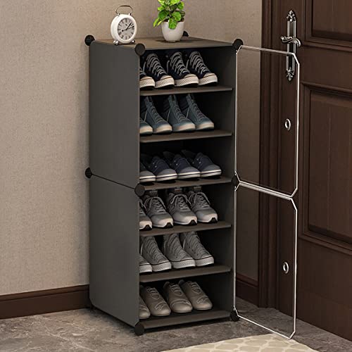 AYSIS DIY Shoe Rack for Home ^ 6 Layers Shoe Shelf Storage Cabinet Plastic Shoe Shelves Organizer/Multi-Purpose for Heels, Boots Plastic Portable and Folding Shoe Rack (6-SHELF-2-DOOR-GREY) - Image 1