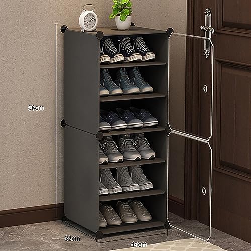 AYSIS DIY Shoe Rack for Home ^ 6 Layers Shoe Shelf Storage Cabinet Plastic Shoe Shelves Organizer/Multi-Purpose for Heels, Boots Plastic Portable and Folding Shoe Rack (6-SHELF-2-DOOR-GREY) - Image 2
