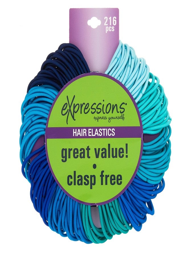 Expressions 216-Piece Hair Ties Value Pack: 4mm Elastics in Shades Of Blue, No Metal Bands for Women, Durable Ponytail Holders for Thick, Curly and All Hair Types - Image 3