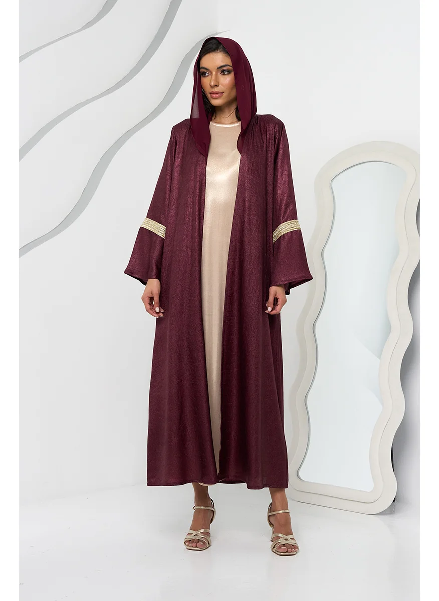 كوتور لابس Maroon Abaya with Gold Lace and Sheila