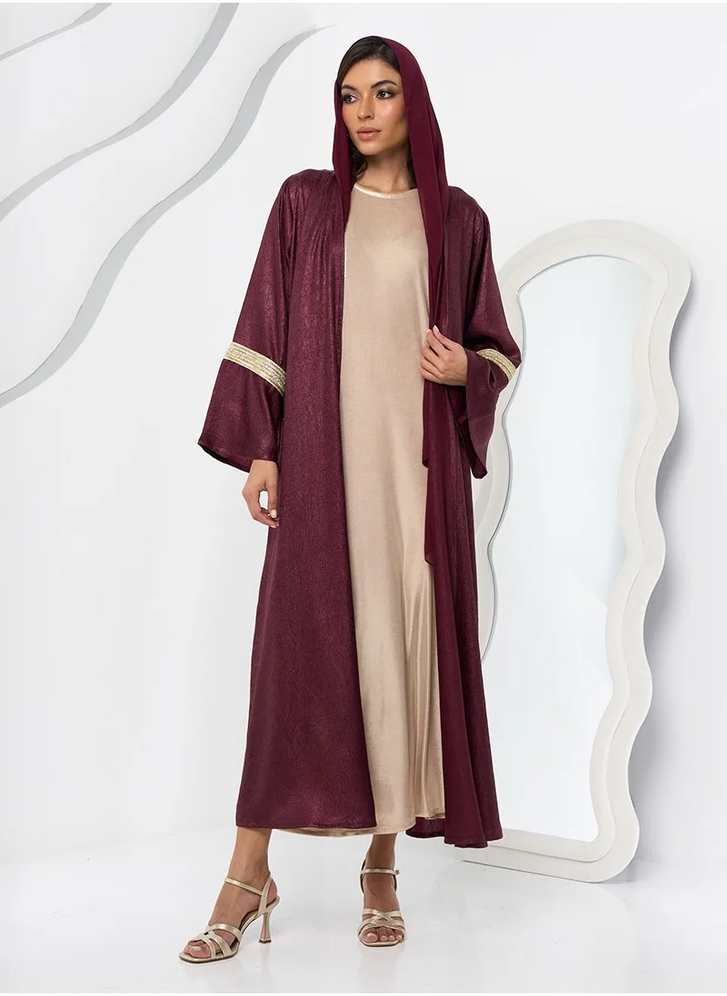 Couturelabs Maroon Abaya with Gold Lace and Sheila