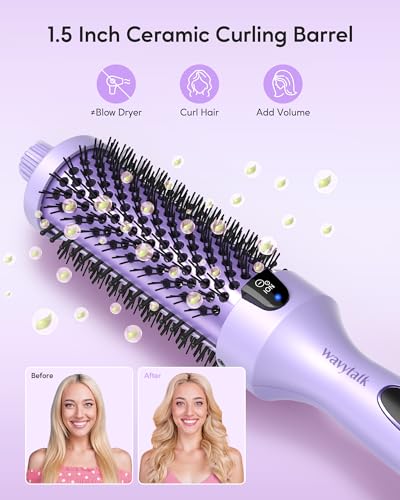 Wavytalk Thermal Brush, 1.5 inch Heated Round Brush for Blowout Look, Negative Ion Technology, Ceramic Tourmaline, 5 Temperature Settings, Dual Voltage, Purple - Image 2