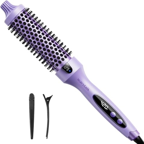 Wavytalk Thermal Brush, 1.5 inch Heated Round Brush for Blowout Look, Negative Ion Technology, Ceramic Tourmaline, 5 Temperature Settings, Dual Voltage, Purple - Image 1