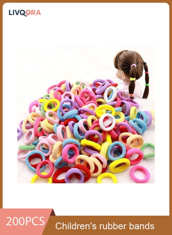 LIVQORA 200 Piece Cotton Colorful Hair Ties, Seamless Elastic Hair Bands Ponytail Holders for Kids Infants Toddlers Small No Damage Hair Ties - Image 1