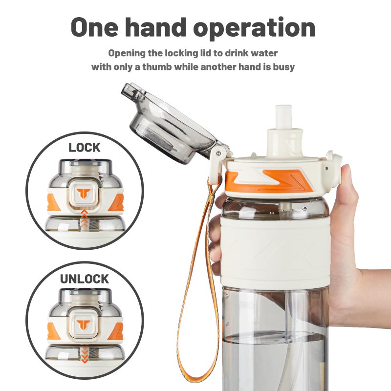 TKK Sports Water Bottles with Removable Straw 34 oz Leak-proof Flip Top Lid BPA Free Tritan Bottles with Strap for School, Fitness, Gym, Outdoor, White - Image 2