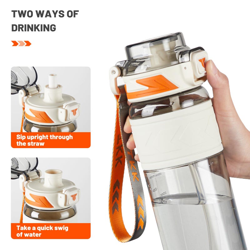 TKK Sports Water Bottles with Removable Straw 34 oz Leak-proof Flip Top Lid BPA Free Tritan Bottles with Strap for School, Fitness, Gym, Outdoor, White - Image 3