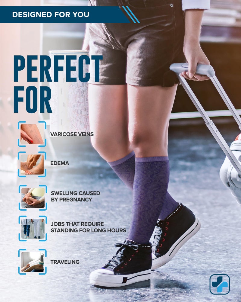 Doctor's Select 3 Pairs Plus Size Compression Socks Wide Calf | Bamboo Viscose Knee High Socks for Circulation Support | Compression Socks | Purple, Indigo, Teal - Image 3