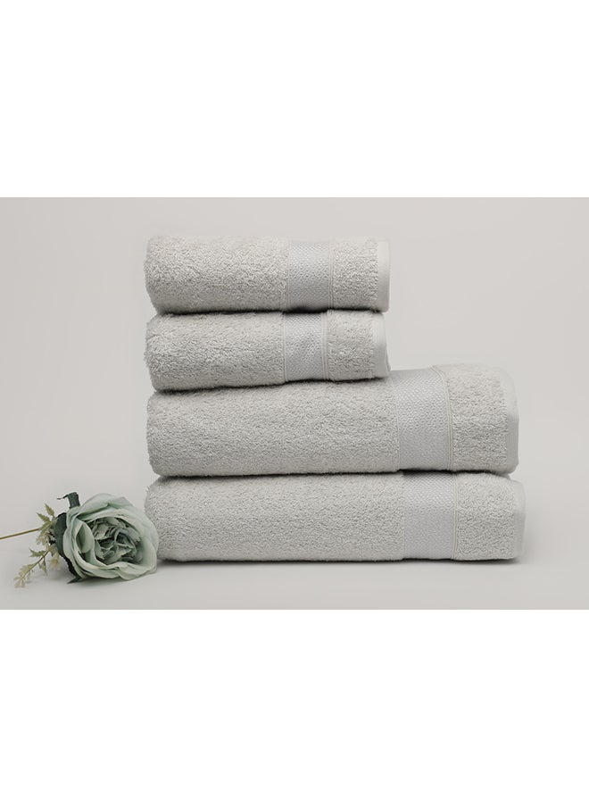 White Rose مجموعة مناشف حمام 4 قطع - سيرانتي - 550 جم / م² - 100% قطن تيري - 2 منشفة استحمام 70X140 سم و 2 منشفة يد 50x90 سم - لمسة فاخرة - جفاف سريع - امتصاص فائق - فضي  - Image 1