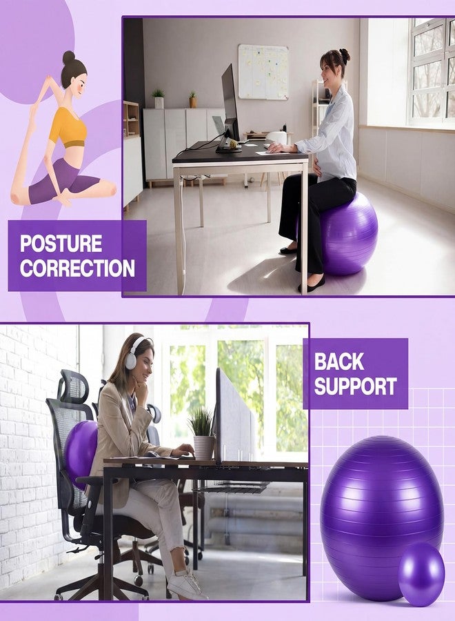 Sotiff Exercise Ball Set, Yoga Ball and Pilates Set for Workout Pregnancy Stability 23-26 Inch and 9 Inch Anti-Burst with Foot Pump for Office, Home and Gym (Purple) - Image 3