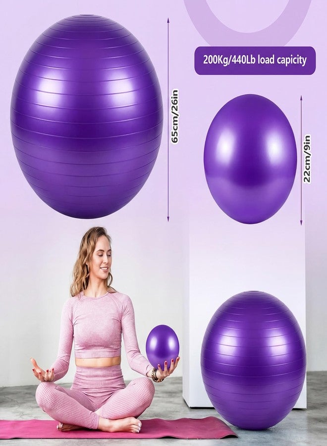 Sotiff Exercise Ball Set, Yoga Ball and Pilates Set for Workout Pregnancy Stability 23-26 Inch and 9 Inch Anti-Burst with Foot Pump for Office, Home and Gym (Purple) - Image 2