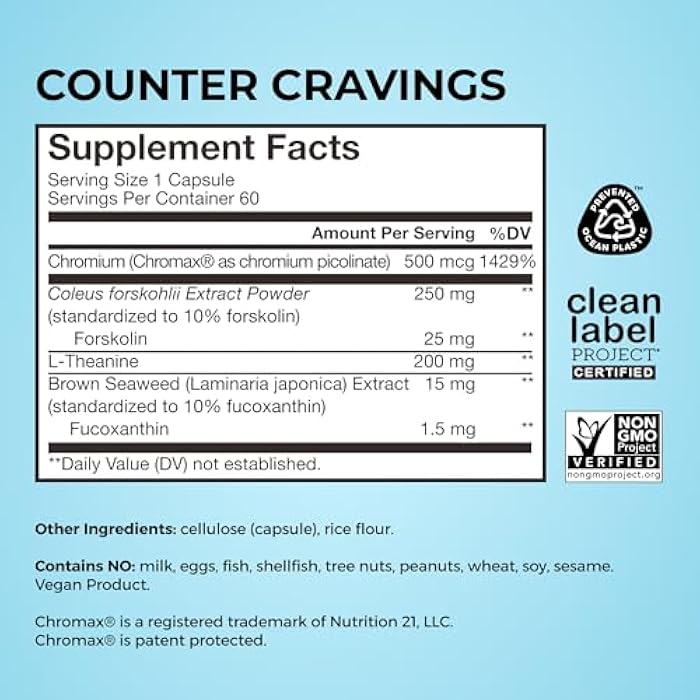 HUM Counter Cravings Chromium Supplements with L Theanine, Seaweed Extract & Forskolin to Help Support Appetite, Cravings, and Routines, Gluten Free, Caffeine Free Formula, 60 Vegan Capsules - Image 5