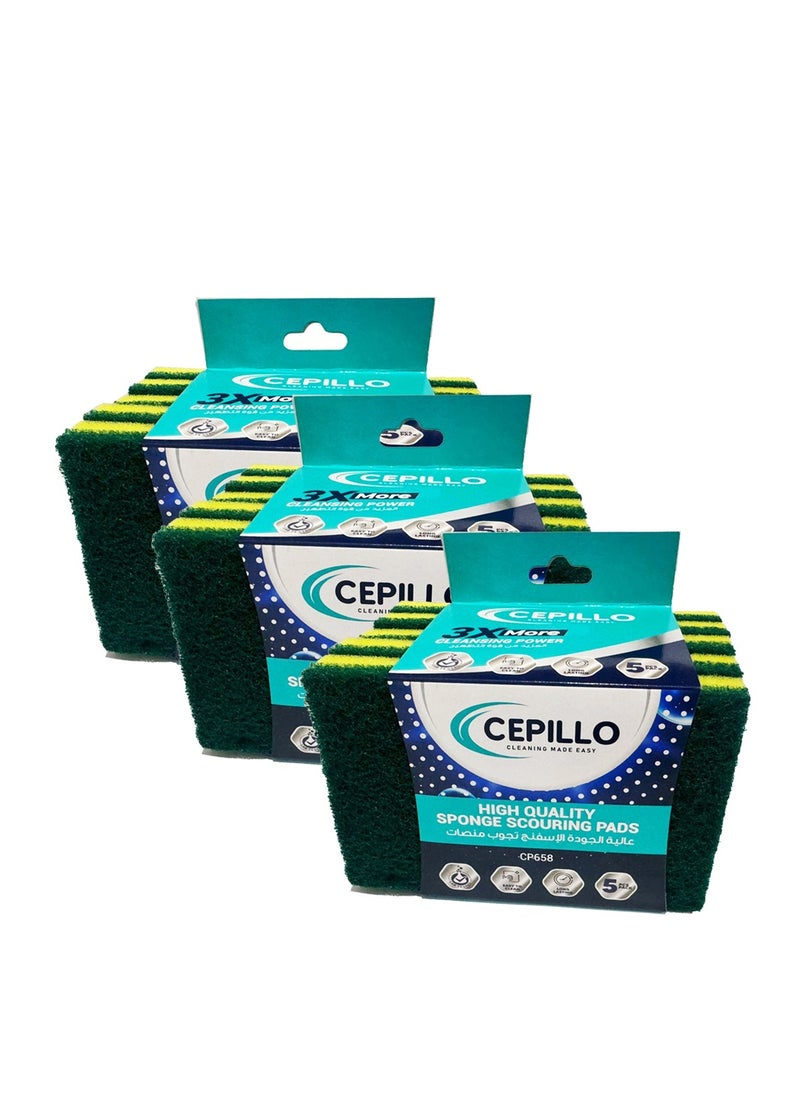 CEPILLO 5 قطع من وسادات التنظيف الإسفنجية عالية الجودة | اسفنجة غسيل الصحون | تنظيف للأغراض العامة | غير الصفر | اسفنجة تنظيف المطبخ - أصفر/أخضر، مجموعة مكونة من 3 قطع  - Image 1