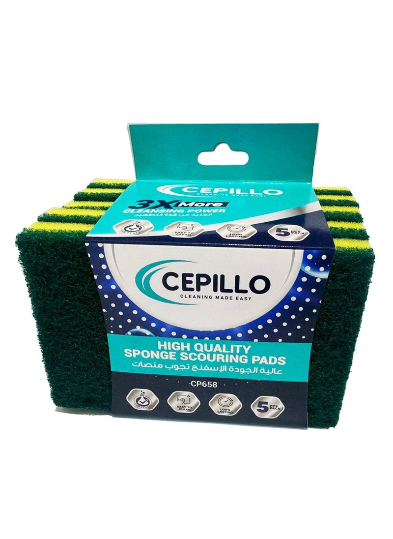 CEPILLO 5 قطع من وسادات التنظيف الإسفنجية عالية الجودة | اسفنجة غسيل الصحون | تنظيف للأغراض العامة | غير الصفر | اسفنجة تنظيف المطبخ - أصفر/أخضر، مجموعة مكونة من 3 قطع  - Image 2