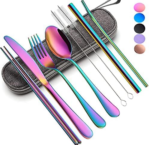 ECAPT Stainless Steel Rainbow Utensil Set Cutlery Set with Spoon and Knife Dinnerware for Kids Adults Wedding Gift - Image 1